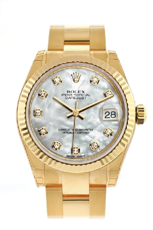 Rolex Datejust 31 White Mother of Pearl Diamond Dial Fluted Bezel 18K Yellow Gold Ladies Watch 178278 Pre-owned-Rolex Sea-Dweller Deepsea Watch