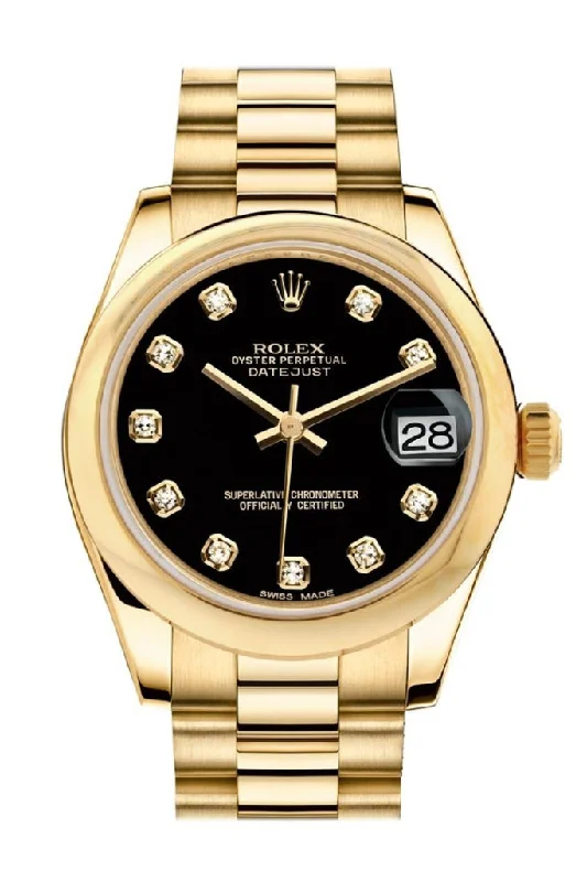 Rolex Datejust 31 Black Diamond Dial 18K Yellow Gold President Ladies Watch 178248 Pre-owned-Rolex Datejust 41mm Diamond Dial Watch