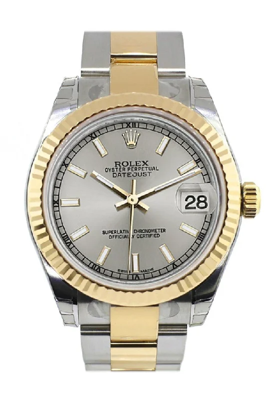 Rolex Datejust 31 Silver Dial Fluted Bezel 18K Gold Two Tone Ladies 178273 Pre-owned-Rolex Submariner Ceramic Watch