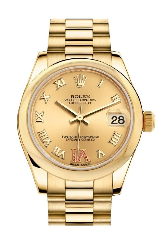 Rolex Datejust 31 Champagne Large VI Rubies Dial 18K Yellow Gold President Ladies Watch 178248 Pre-owned-Rolex Submariner 14060M Watch