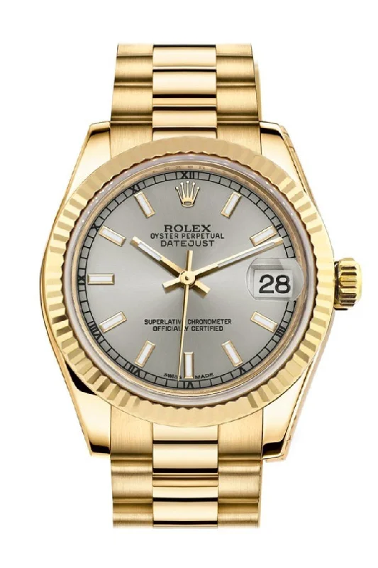 Rolex Datejust 31 Silver Dial Fluted Bezel 18K Yellow Gold President Ladies Watch 178278 Pre-owned-Rolex GMT-Master II 126711 Watch