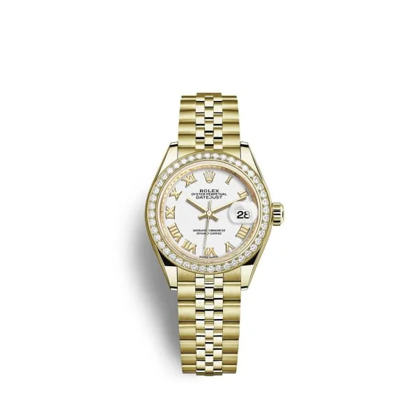 Rolex Lady-Datejust 28mm - Ref: 279138rbr-0032 - White Roman Dial & Diamond Bezel, 18K Yellow Gold Jubilee Bracelet Women's Watch-Rolex Milgauss Z-Blue Watch