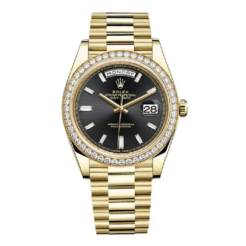 Rolex Day Date 40mm - Ref: 228348rbr-0001 - Black Stick Dial & Diamond Bezel, 18K Yellow Gold President Bracelet Men's Watch-Rolex Submariner 14060M Watch