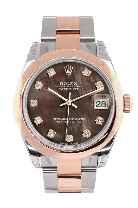 Rolex Datejust 31 Black Mother of Pearl Diamond Dial 18K Rose Gold Two Tone Ladies Watch 178241 Pre-owned-Rolex Day-Date 36mm White Dial Watch