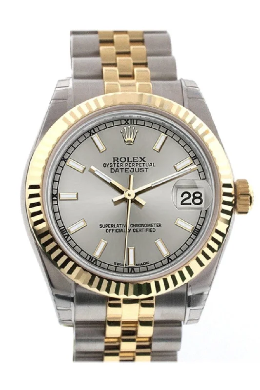 Rolex Datejust 31 Silver Dial Fluted Bezel 18K Gold Two Tone Jubilee Ladies 178273 Pre-owned-Rolex Submariner Hulk 116610LV Watch