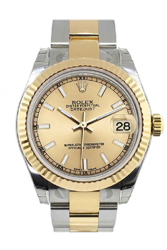 Rolex Datejust 31 Champagne Dial Fluted Bezel 18K Gold Two Tone Ladies Watch 178273 Pre-owned-Rolex Milgauss 116400GV Green Crystal Watch