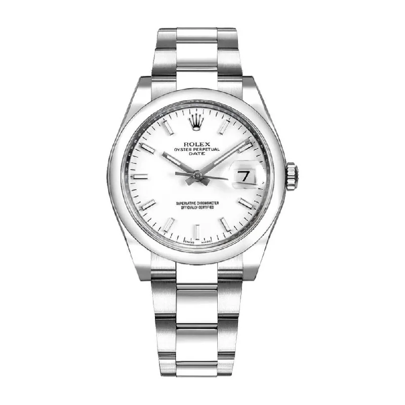 Rolex Date 34mm - Ref: 115200-0008 - White Index Dial, Stainless Steel Oyster Bracelet Watch-Rolex Day-Date 40mm Rose Gold Watch