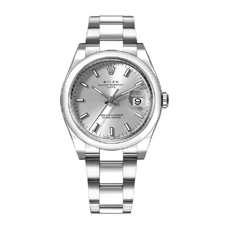 Rolex Date 34mm - Ref: 115200-0006 - Silver Index Dial, Stainless Steel Oyster Bracelet Watch-Rolex Datejust 41mm Jubilee Bracelet Watch