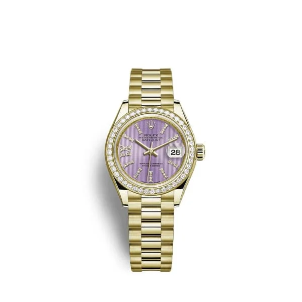 Rolex Lady Datejust 28mm - Ref: 279138rbr-0010 - Purple Dial, 18K Yellow Gold President Bracelet Women's Watch-Rolex Submariner 16610LV Watch