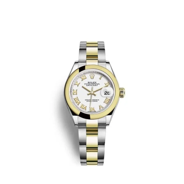 Rolex Lady-Datejust 28mm - Ref: 279163-0024 - White Roman Dial, Two Tone Stainless Steel & 18K Yellow Gold Oyster Bracelet Women's Watch-Rolex Milgauss White Dial Watch