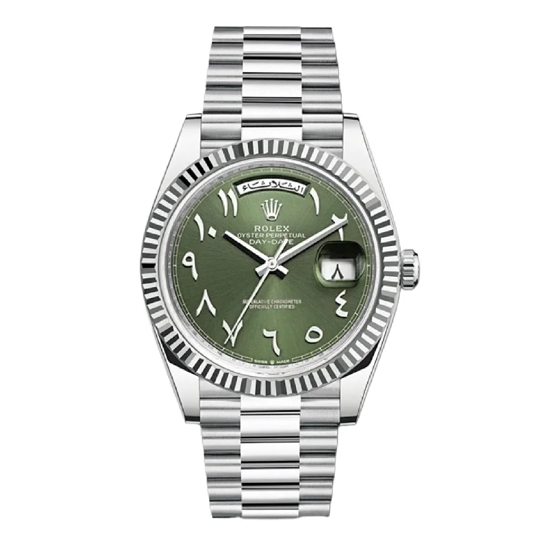 Rolex Day Date 40mm - Ref: 228236 ogap - Olive Green Arabic Dial & Fluted Bezel, Platinum President Bracelet Men's Watch-Rolex Datejust 116234 Black Dial Watch