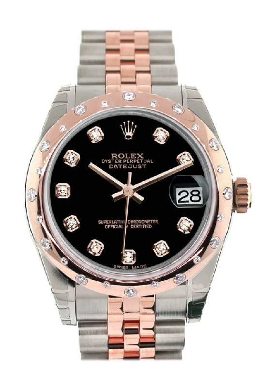 Rolex Datejust 31 Black Diamond Dial Diamond Bezel 18K Rose Gold Two Tone Jubilee Ladies Watch 178341 Pre-owned-Rolex Submariner 116613LB Two-Tone Watch