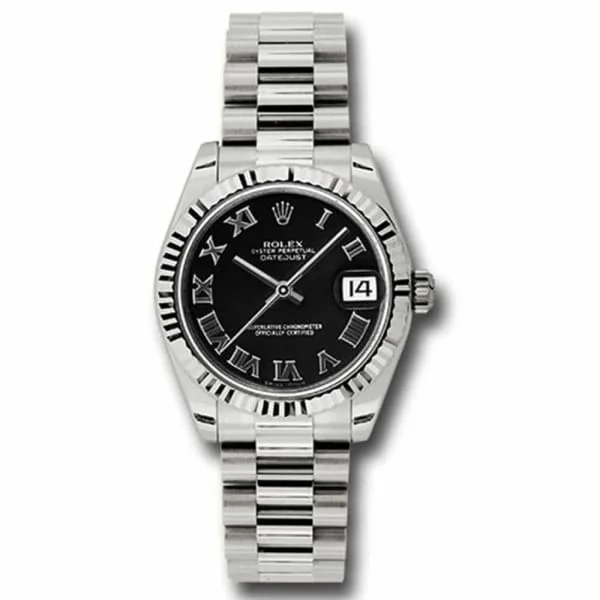 Rolex Datejust 31mm - Ref: 178279 bkrp - Black Dial, 18K White Gold President Bracelet Women's Watch-Rolex Daytona Men’s Chronograph Watch