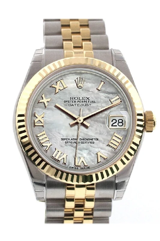 Rolex Datejust 31 Mother of Pearl Roman Dial Fluted Bezel 18K Gold Two Tone Jubilee Ladies 178273 Pre-owned-Rolex Day-Date Platinum Watch