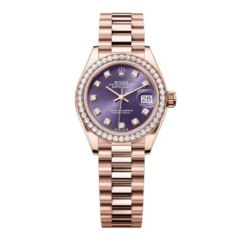 Rolex Lady Datejust 28mm - Ref: 279135rbr adp - Aubergine Purple Dial, 18K Rose Gold Oyster Bracelet Women's Watch-Rolex Submariner 116619LB Blue Dial Watch