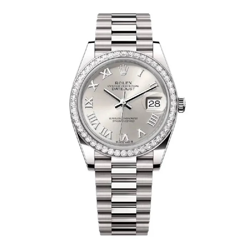 Rolex Lady-Datejust 28mm - Ref: 279136RBR srp - Silver Roman Dial & Diamond Bezel, Platinum Presidential Bracelet Women's Watch-Rolex Explorer 40mm Watch