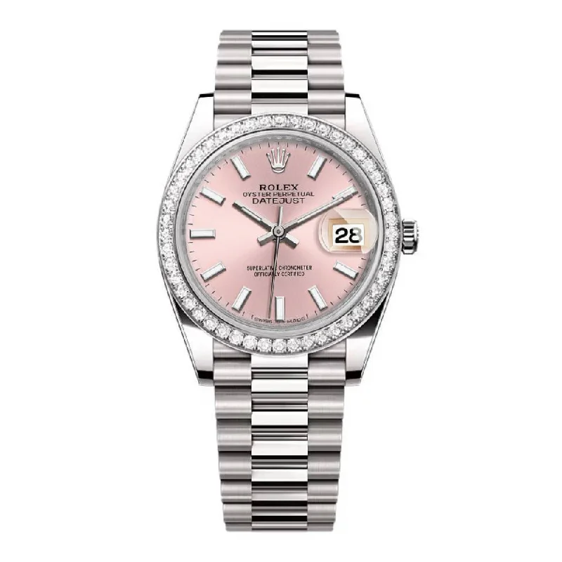 Rolex Lady-Datejust 28mm - Ref: 279136RBR pip - Pink Stick Dial & Diamond Bezel, Platinum Presidential Bracelet Women's Watch-Rolex Yacht-Master 42mm Watch