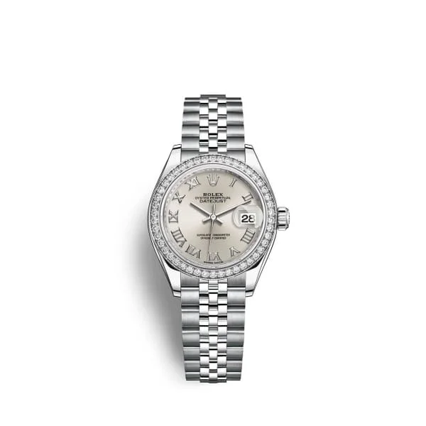 Rolex Lady-Datejust 28mm - Ref: 279384rbr-0009 - Silver Roman Dial & Diamond Bezel, Stainless Steel Jubilee Bracelet Women's Watch-Rolex Oyster Perpetual 34mm Watch