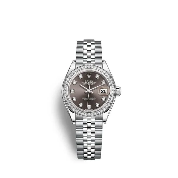 Rolex Lady-Datejust 28mm - Ref: 279384rbr-0017 - Dark Grey Diamond Dial & Diamond Bezel, Stainless Steel Jubilee Bracelet Women's Watch-Rolex Datejust 41mm Diamond Dial Watch