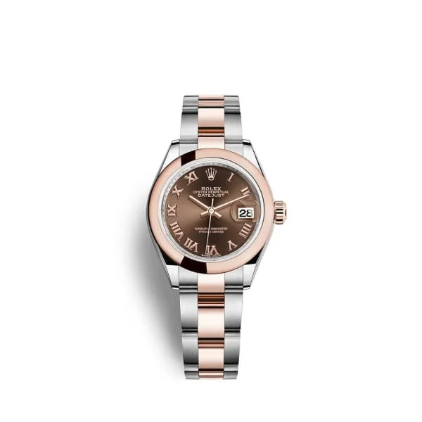 Rolex Lady-Datejust 28mm - Ref: 279161-0010 - Chocolate Roman Dial, Two Tone Stainless Steel & 18K Rose Gold Oyster Bracelet Women's Watch-Rolex Oyster Perpetual 36mm Blue Dial Watch