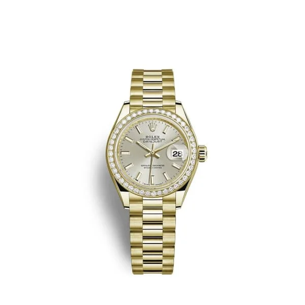 Rolex Lady Datejust 28mm - Ref: 279138rbr-0005 - Silver Dial, 18K Yellow Gold President Bracelet Women's Watch-Rolex Submariner Date 40mm Watch