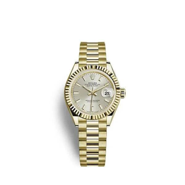 Rolex Lady-Datejust 28mm - Ref: 279178-0005 - Silver Stick Dial, 18K Yellow Gold President Bracelet Women's Watch-Rolex President Day-Date 40mm Watch