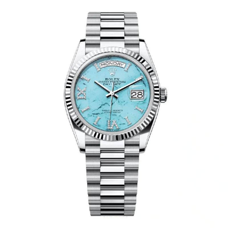 Rolex Day Date 36mm - Ref: 128236 - Tiffany Blue Turquoise Dial & Fluted Bezel, 18K White Gold President Bracelet Watch-Rolex Datejust 31mm Jubilee Bracelet Watch