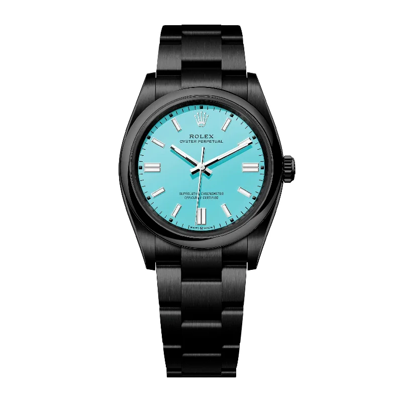 Rolex Oyster Perpetual "Tiffany" 36mm | Black PVD Stainless steel bracelet | Turquoise blue dial Smooth bezel | Men's Watch 126000-0006-pvd-2-Rolex Submariner Men’s Watch