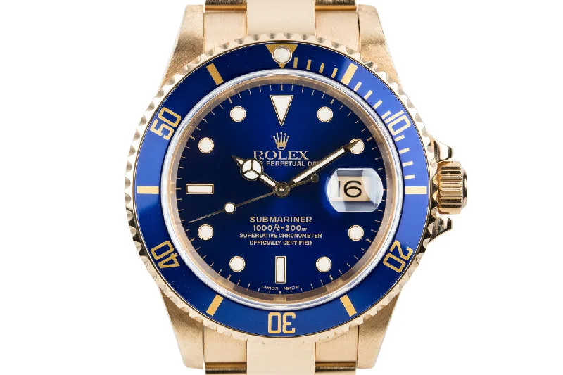 1999 Rolex 18K YG Submariner Blue Dial with Box and Papers-Rolex Explorer 42mm Watch