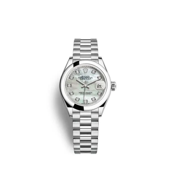 Rolex Lady-Datejust 28mm - Ref: 279166-0008 - White Mother of Pearl Diamond Dial, Platinum President Bracelet Women's Watch-Rolex Cosmograph Daytona 116500LN Black Dial Watch