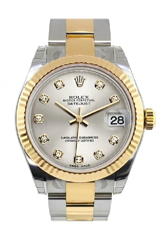 Rolex Datejust 31 Silver Diamond Dial Fluted Bezel 18K Gold Two Tone Ladies 178273 Pre-owned-Rolex Day-Date 40mm White Gold Watch