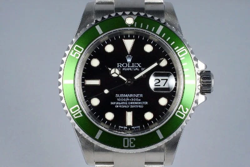 2004 Rolex Green Submariner 16610LV Mark I Dial and Insert-Rolex GMT-Master II 126710BLRO Pepsi Bezel Watch