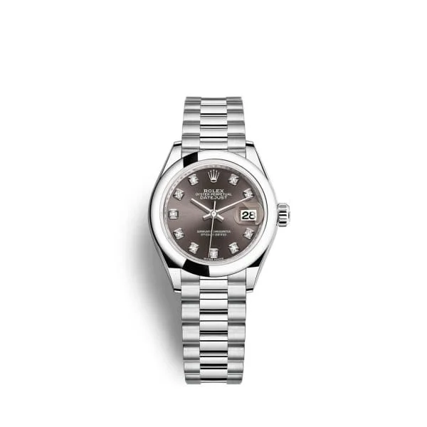 Rolex Lady-Datejust 28mm - Ref: 279166-0011 - Dark Grey Diamond Dial, Platinum President Bracelet Women's Watch-Rolex Submariner 116619LB Blue Dial Watch