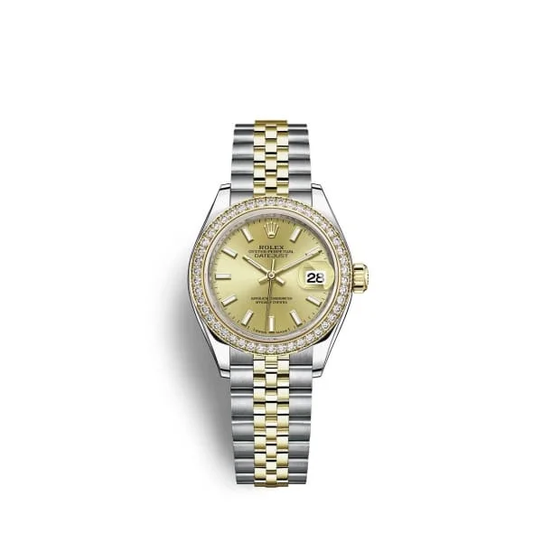 Rolex Lady-Datejust 28mm - Ref: 279383rbr-0001 - Champagne Stick Dial & Diamond Bezel, Two Tone Stainless Steel & 18K Yellow Gold Jubilee Bracelet Women's Watch-Rolex Datejust 116200 Watch